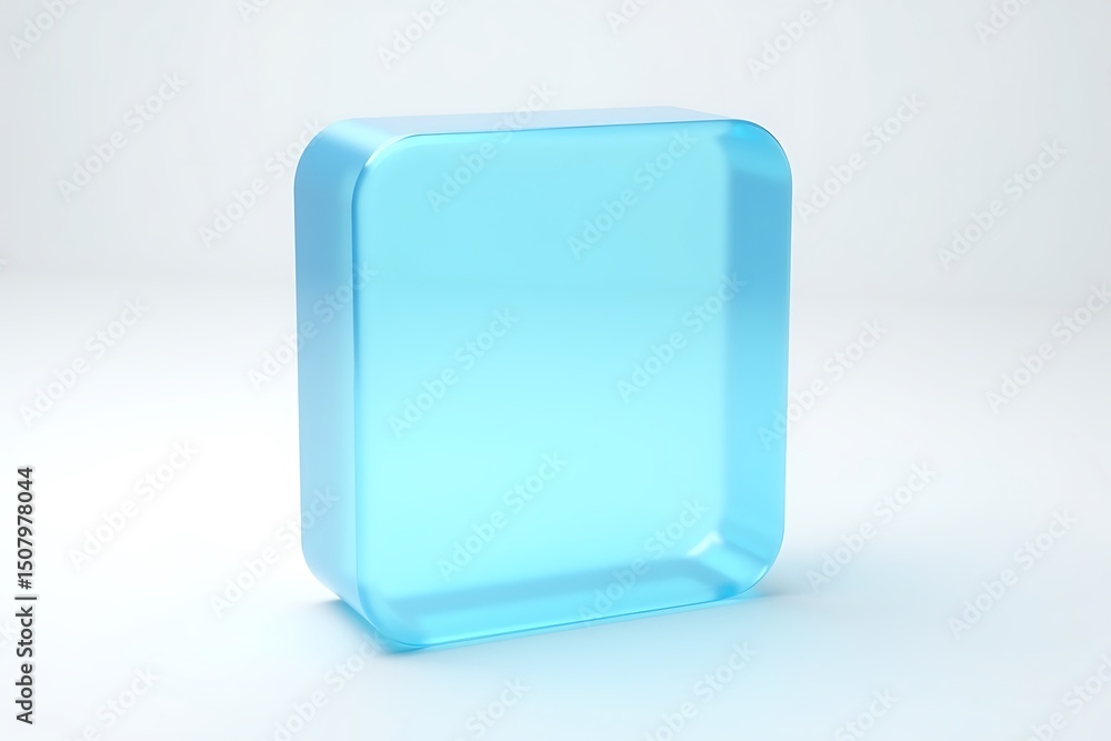 Poster blue translucent cube isolated on white background with rounded edges design