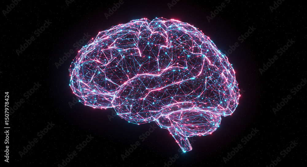 Poster abstract neon brain network plexus neural connections ai concept