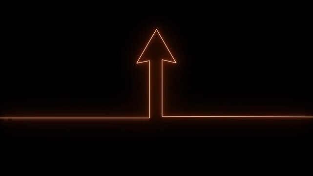 Animation of glowing neon up arrow icon , Raising Arrow icon , neon sign .Increasing arrow sign .