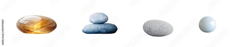 Poster set of assorted smooth stones in various shades. isolated on transparent background