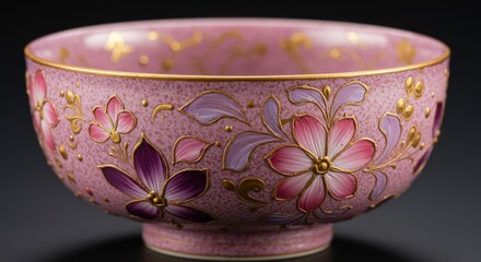 ピンク色のボウルに花柄模様の装飾