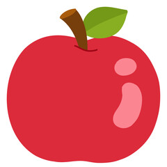 Red Apple with Leaf - Flat Vector Illustration