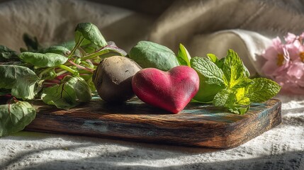 Assortment of healthy foods arranged in a heart shape, symbolizing love for nutritious eating and wellness.