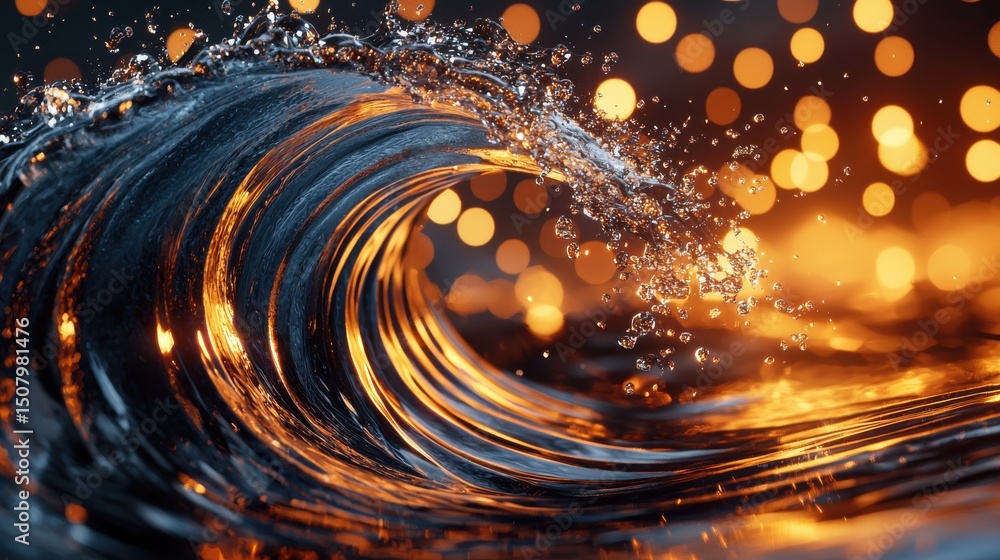 Poster dramatic close up of a powerful ocean wave curling and swirling with a captivating flow of motion an