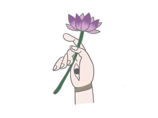 Illustration of a lotus flower held by the hand of a Buddha statue