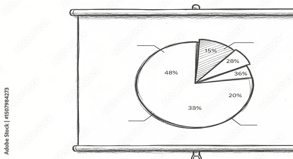 Aufkleber hand drawn pie chart on presentation screen displaying percentage data