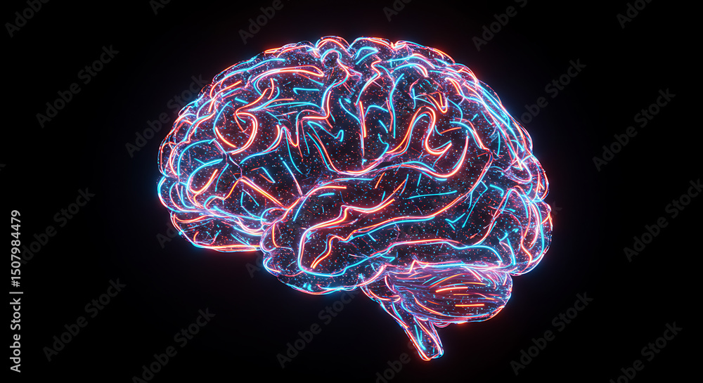Poster abstract neon brain neural network ai technology concept