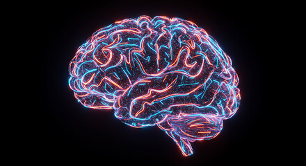 Abstract Neon Brain Neural Network AI Technology Concept