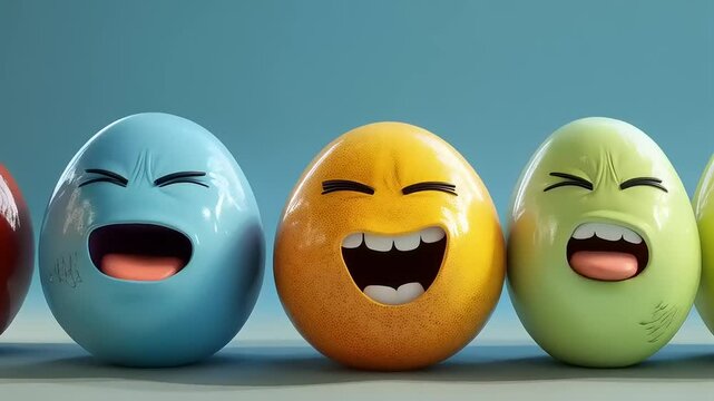 Animated Colorful Eggs Expressing Various Emotions, A Visual Display of Feelings