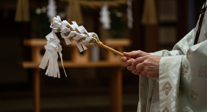 神職が祓串を持って儀式を行う様子
