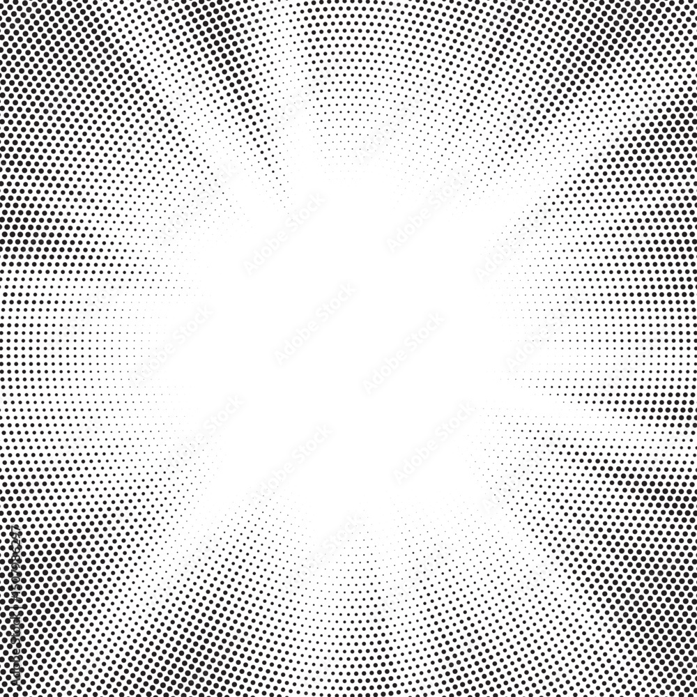 Poster halftone gradient sun rays pattern. abstract halftone vector dots background. monochrome dots patter
