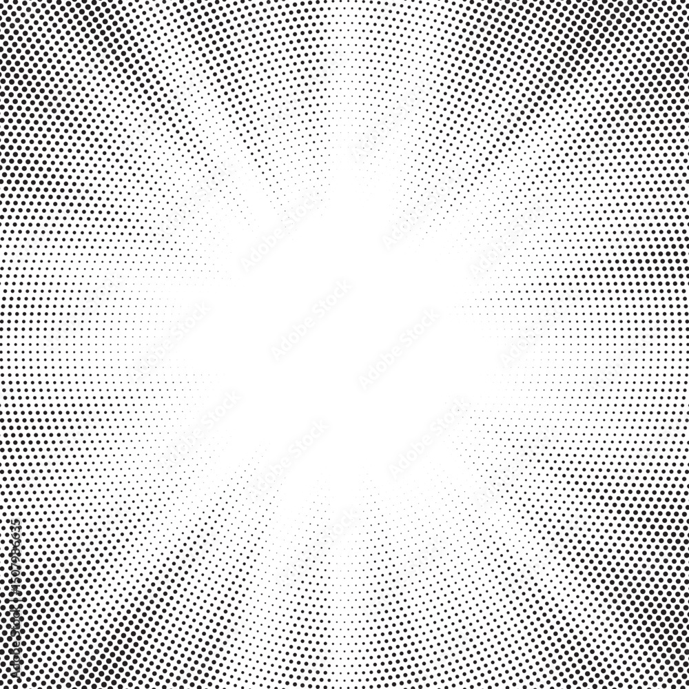 Poster halftone gradient sun rays pattern. abstract halftone vector dots background. monochrome dots patter