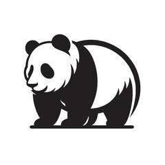 Panda Silhouette Vector | Single Panda Facing Left Side on White Background