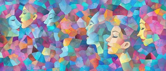 Colorful mosaic portraits of women
