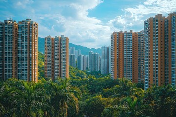 Urban Oasis - Cityscape with Palm Trees