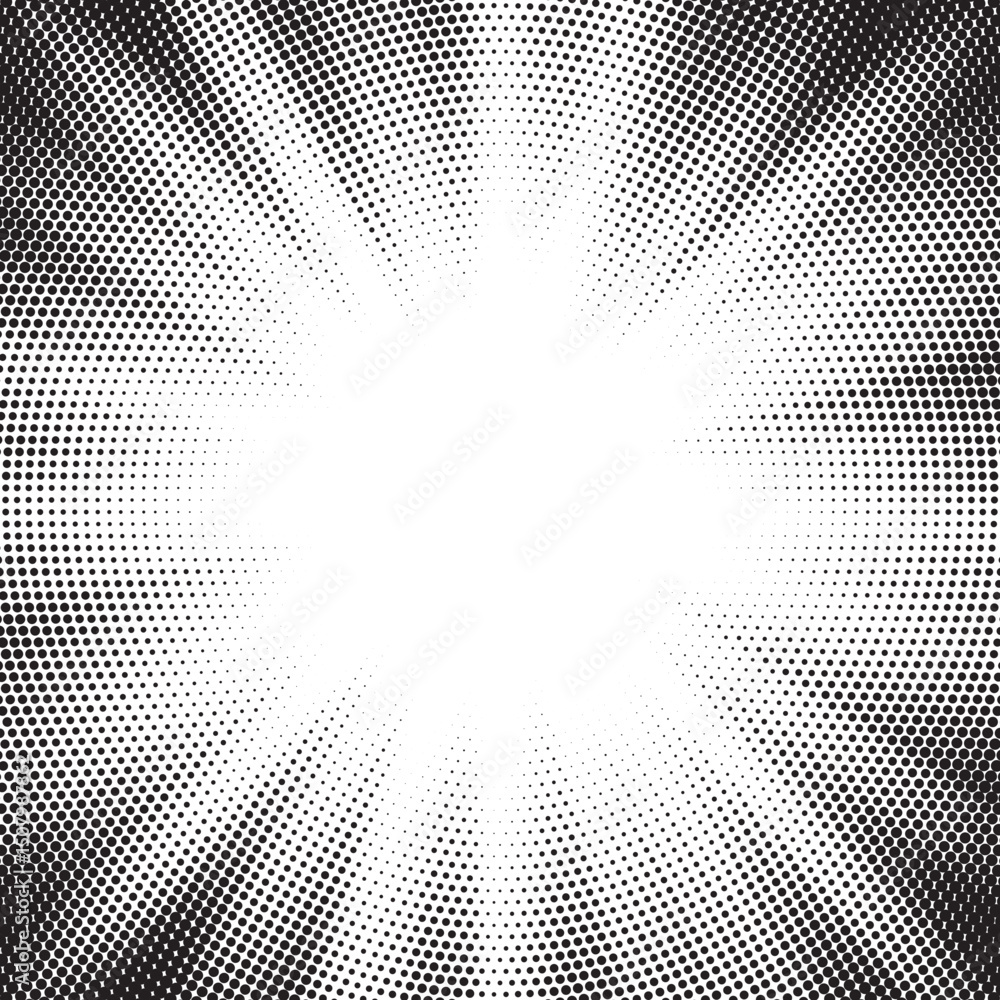 Poster halftone gradient sun rays pattern. abstract halftone vector dots background. monochrome dots patter