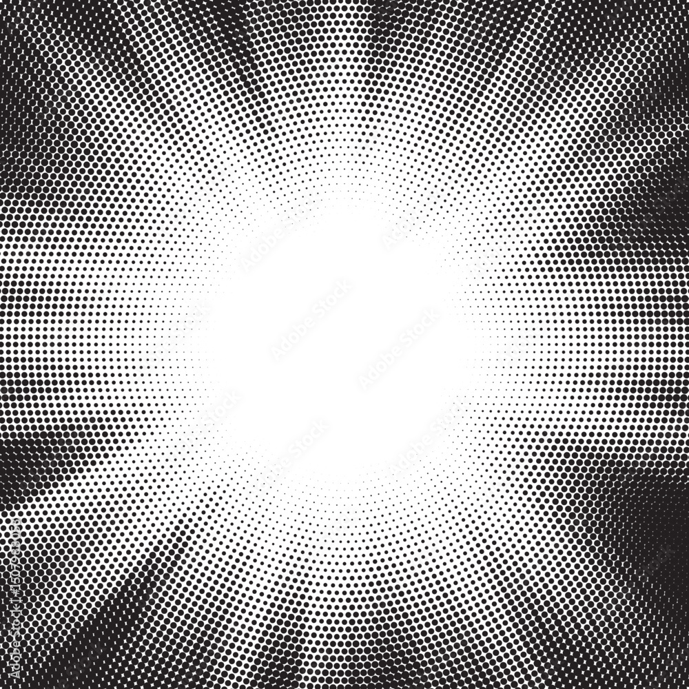 Poster halftone gradient sun rays pattern. abstract halftone vector dots background. monochrome dots patter