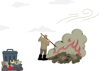 illustration of burning garbage causes air pollution