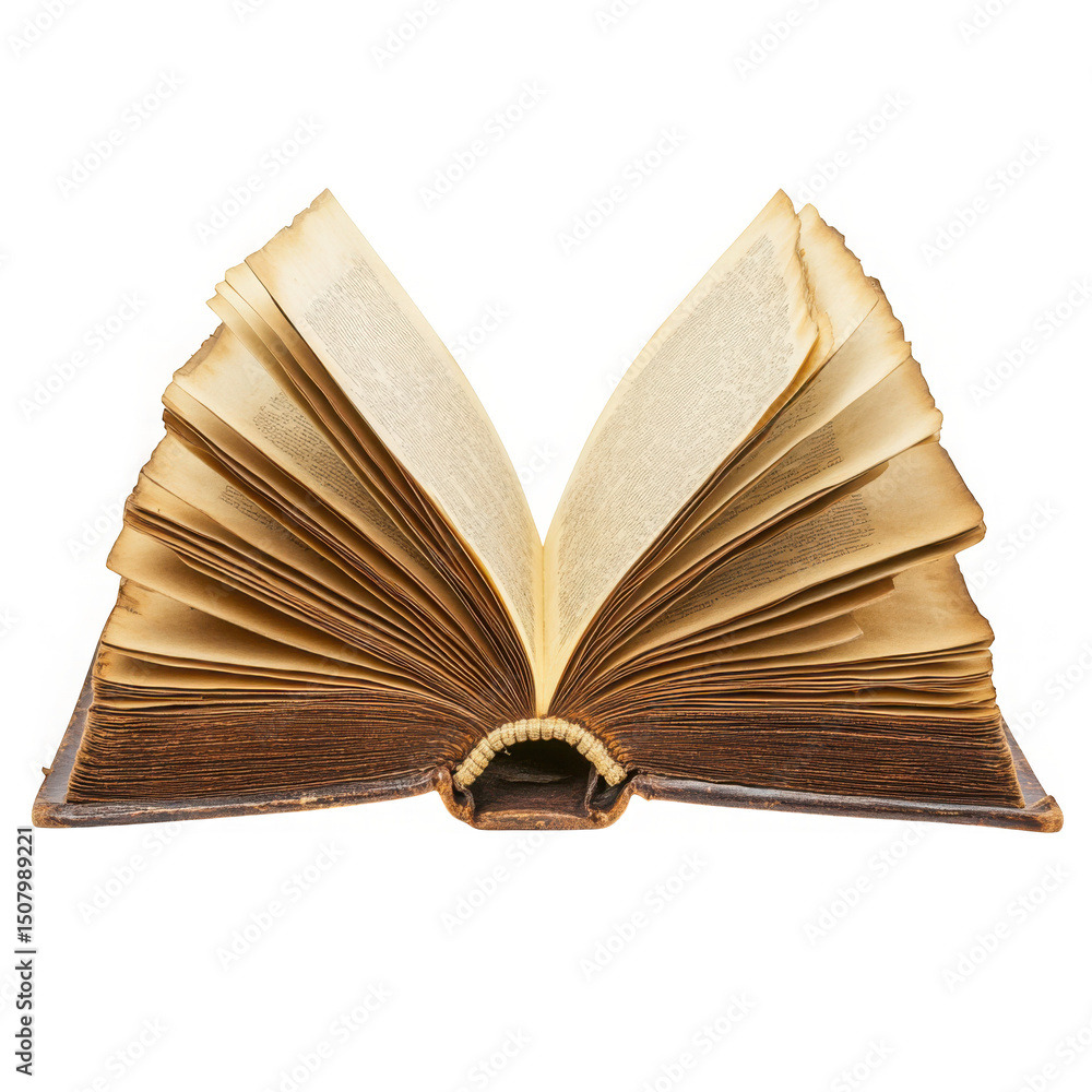 Poster antique open book with aged pages isolated on transparent background