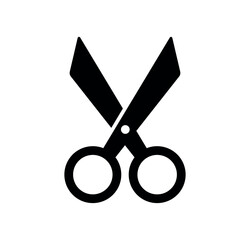 Minimalist Black Scissors Icon Flat Silhouette Cutting Tool Vector for Office, Crafts, Sewing and Hairdressing