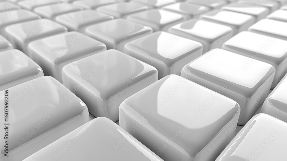 Poster abstract white geometric cubes shiny surface pattern seamless arrangement clean minimalist design 3d