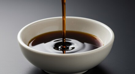 醤油を注ぐ、白いボウルに入った醤油
