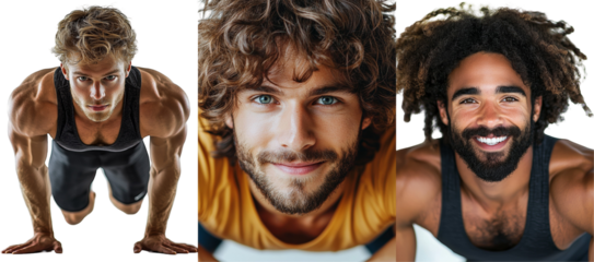 Active Man Performing Exercises in Activewear with Engaging Expressions and Focus