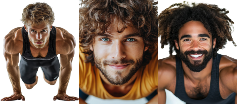 Active Man Performing Exercises in Activewear with Engaging Expressions and Focus