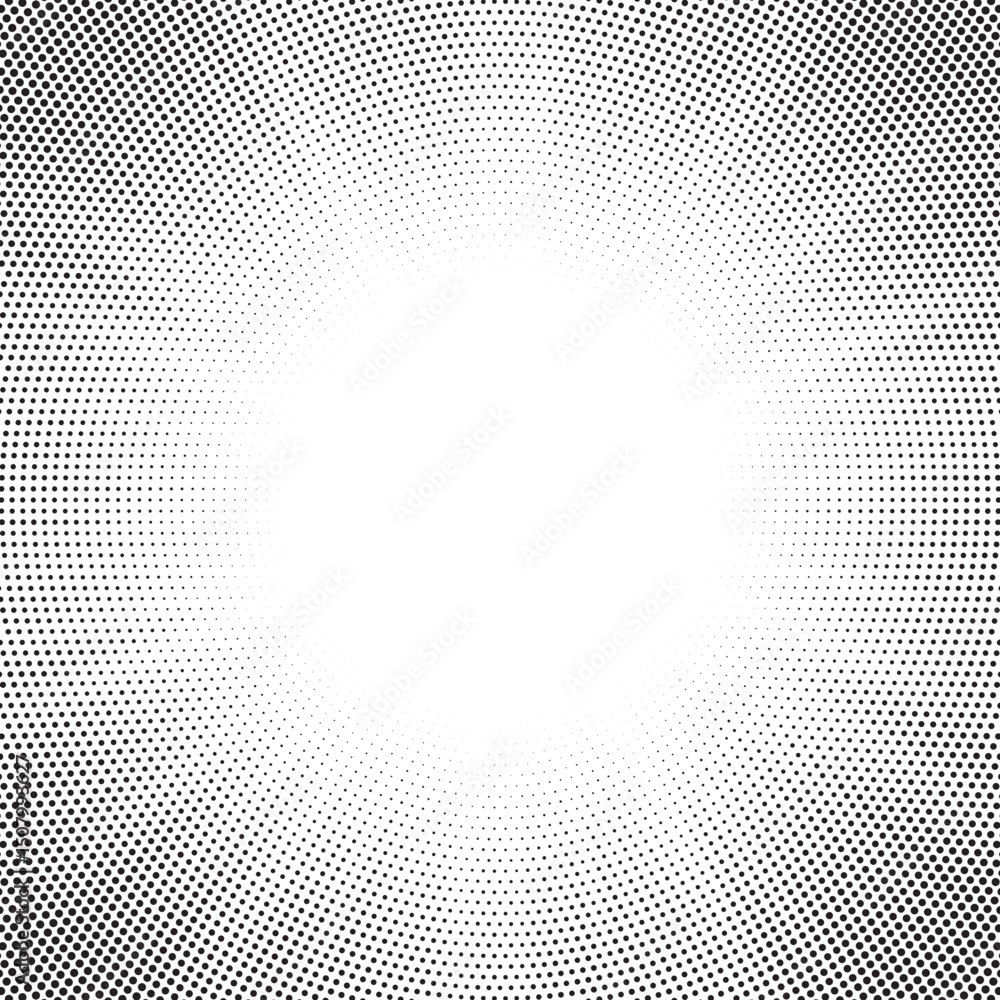 Poster halftone gradient sun rays pattern. abstract halftone vector dots background. monochrome dots patter