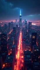 Fototapeta premium Intriguing city skyline layered with cosmic elements and blurred city lights, skyline, scene, galaxy