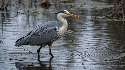a White-faced heron walking in a dark pond