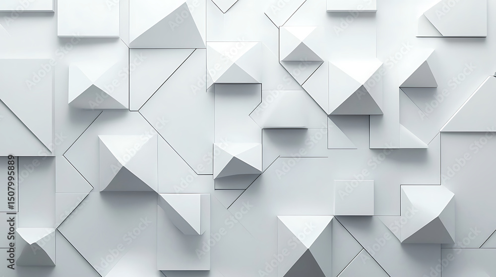 Poster abstract white geometric shapes architecture interior design modern background square pyramids and t
