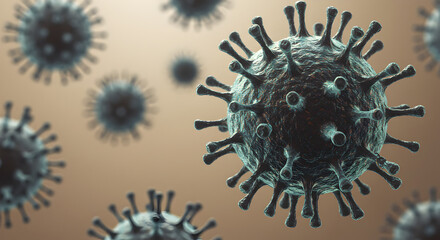 Teal and Brown Coronavirus Particles Displaying Viral Structure and Infectiousness Under Microscopic View in Close Up
