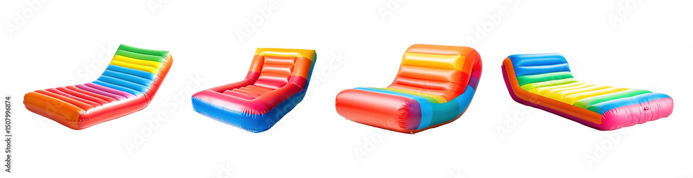 Poster set of inflatable lounge chairs in a spectrum of colors. isolated on transparent background