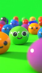 Colorful smiling spheres on green