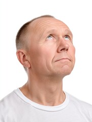 Obraz premium A man looking off-camera with a wistful expression, medium closeup, isolate on white background