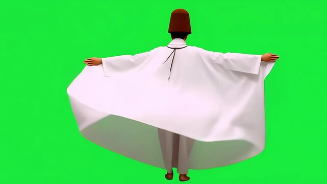 Whirling Dervish in White Robe against Green Screen