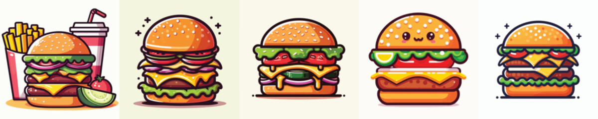 vector set of delicious burger dishes