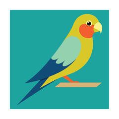 Colorful flat design vector illustration of a perched parrot on a brown branch against teal background