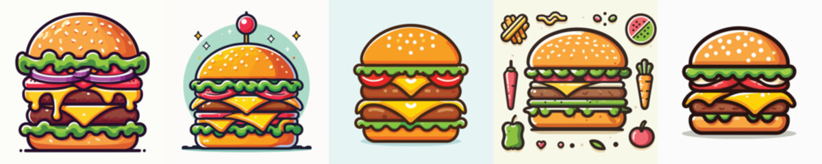 vector set of delicious burger dishes