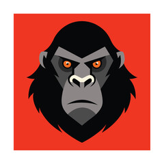 Obraz premium Vector illustration of a powerful gorilla head with intense orange eyes and a stern expression