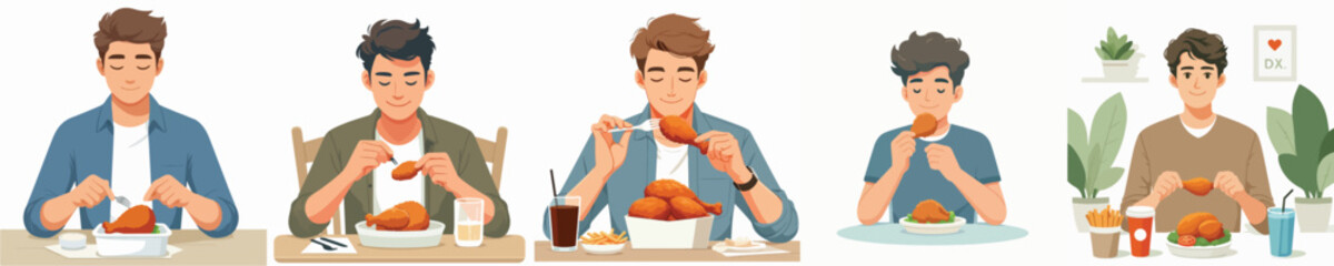 vector man eating fried chicken
