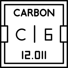 Carbon vector icon with atomic number and symbol for science and education use, perfect for periodic table charts, chemistry learning, infographics, and digital classrooms