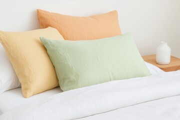 A soft vintage bed scene featuring a color palette, designed for stock image use.