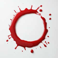 A vibrant splash of red paint forming a circular shape on a white background.