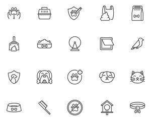 Assorted line art icons of pets and related accessories arranged in a grid