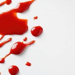A vibrant splash of red sauce on a clean white background, showcasing rich color and texture.