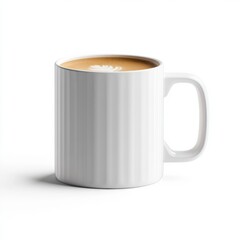 A white coffee mug filled with a rich, aromatic beverage, perfect for morning rituals.
