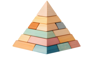  A pyramid made of colorful wooden blocks, isolated on a transparent background