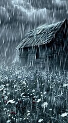 Rainy mountain hut